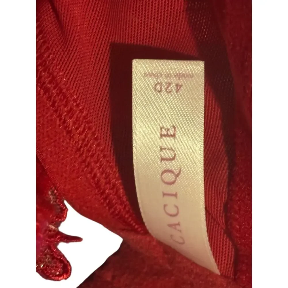 Cacique Full Coverage Bra 42D Underwire Red Mesh Overlay Padded Cup Adjustable